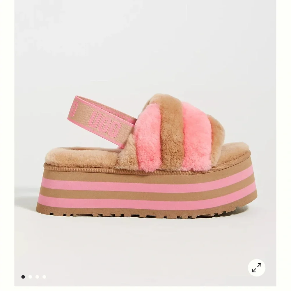 $110 NWT UGG | Anthropologie Chestnut Pink Disco Platform slides sandals 8 - Picture 2 of 11